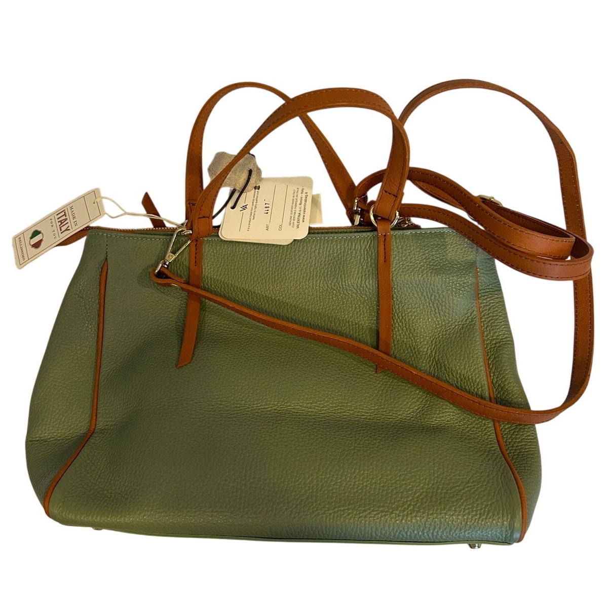Valentina Made In Italy 100% Leather Triple Entry Satchel - Olive Green Nwt